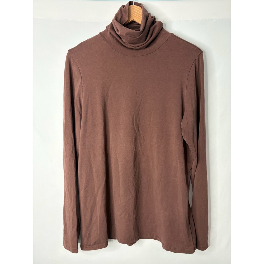 Peruvian Connection Shirt Womens XL Brown Turtleneck Pima Cotton Top Minimalist